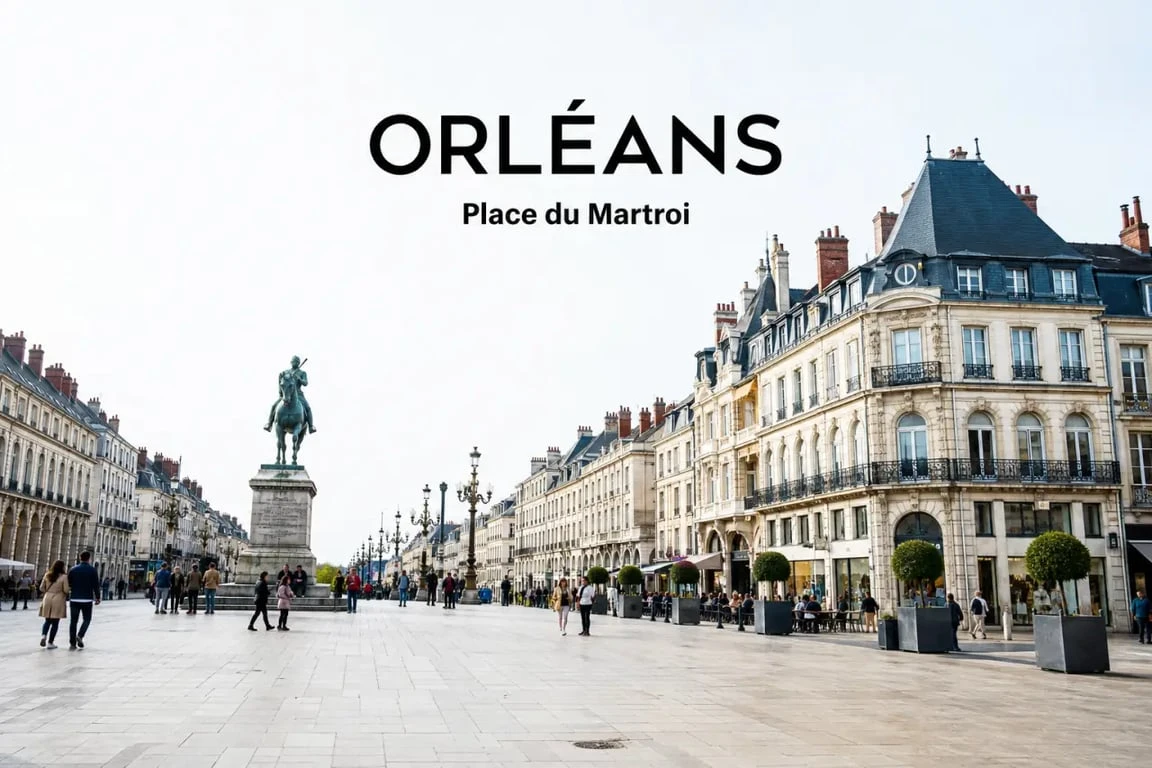 Centre Orléans : vue large de la place du Martroi et de l’ambiance du cœur de ville