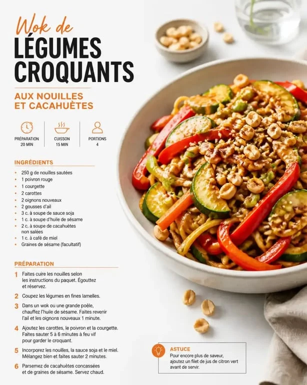 Recette de wok de légumes croquants, plat typique d'un restaurant à volonté à Orléans