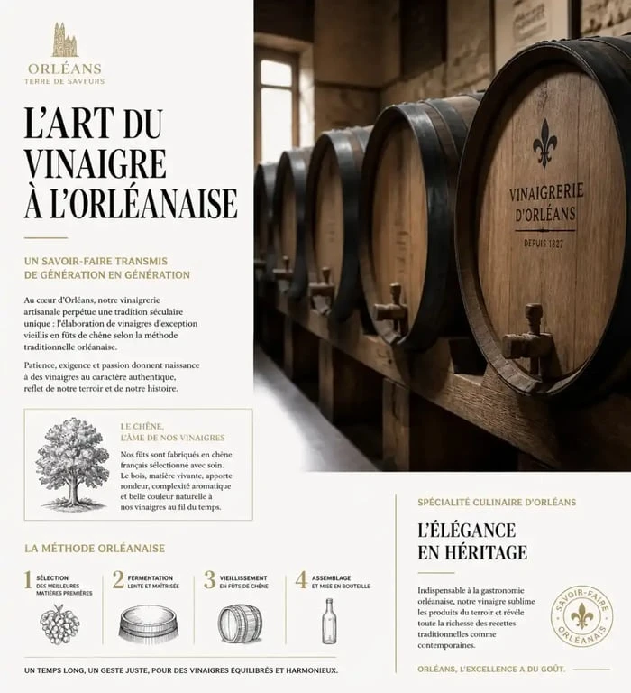 Vinaigre d'Orléans en fûts de chêne, spécialité culinaire orléans
