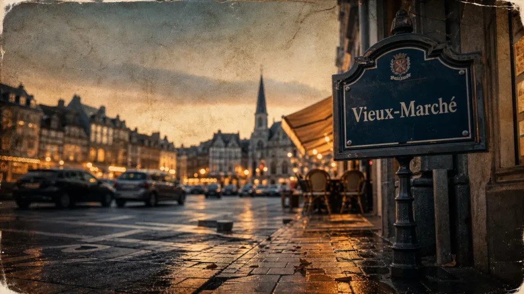Place du vieux marché Orléans, parking actuel et façades anciennes