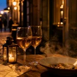 Restaurant romantique orléans : dîner à deux, bougie et verres à vin à la golden hour