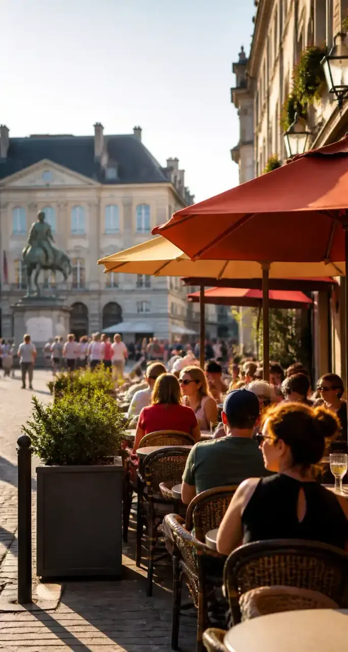 Terrasse de café place du Martroi à Orléans