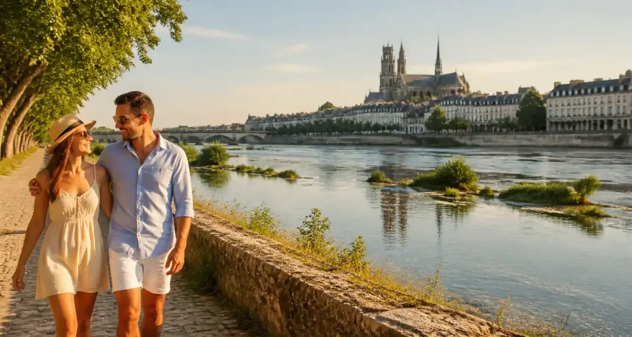 Promeneurs sur les quais de Loire à Orléans