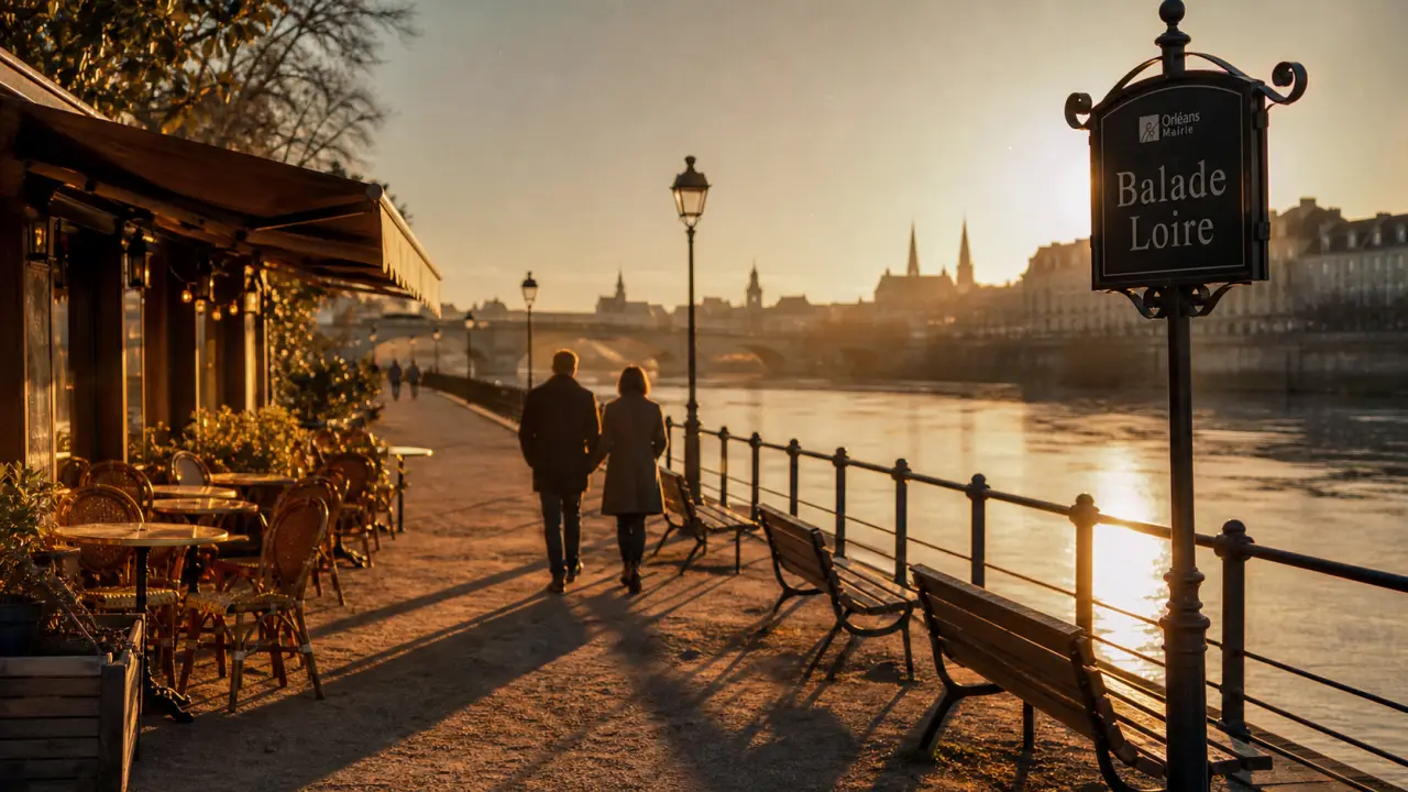Balade bord de loire orléans : sentier sur les quais réaménagés au coucher du soleil