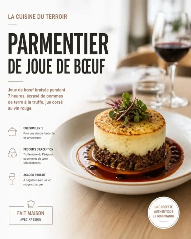 Plat de parmentier de joue de bœuf, exemple de cuisine bistronomique à Orléans