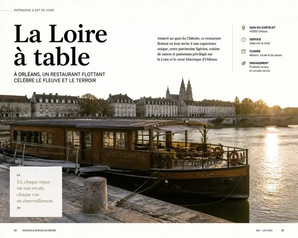 Bateau restaurant amarré quai de Châtelet à Orléans avec vue sur la Loire