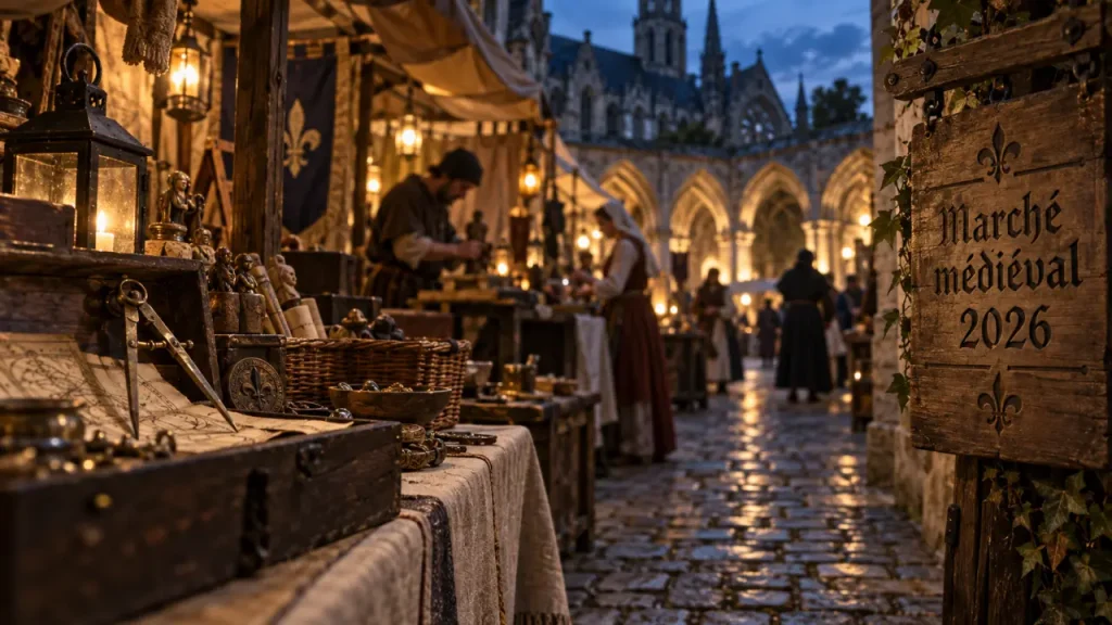 Marché médiéval orléans 2026 au Campo Santo, échoppe médiévale et artisans