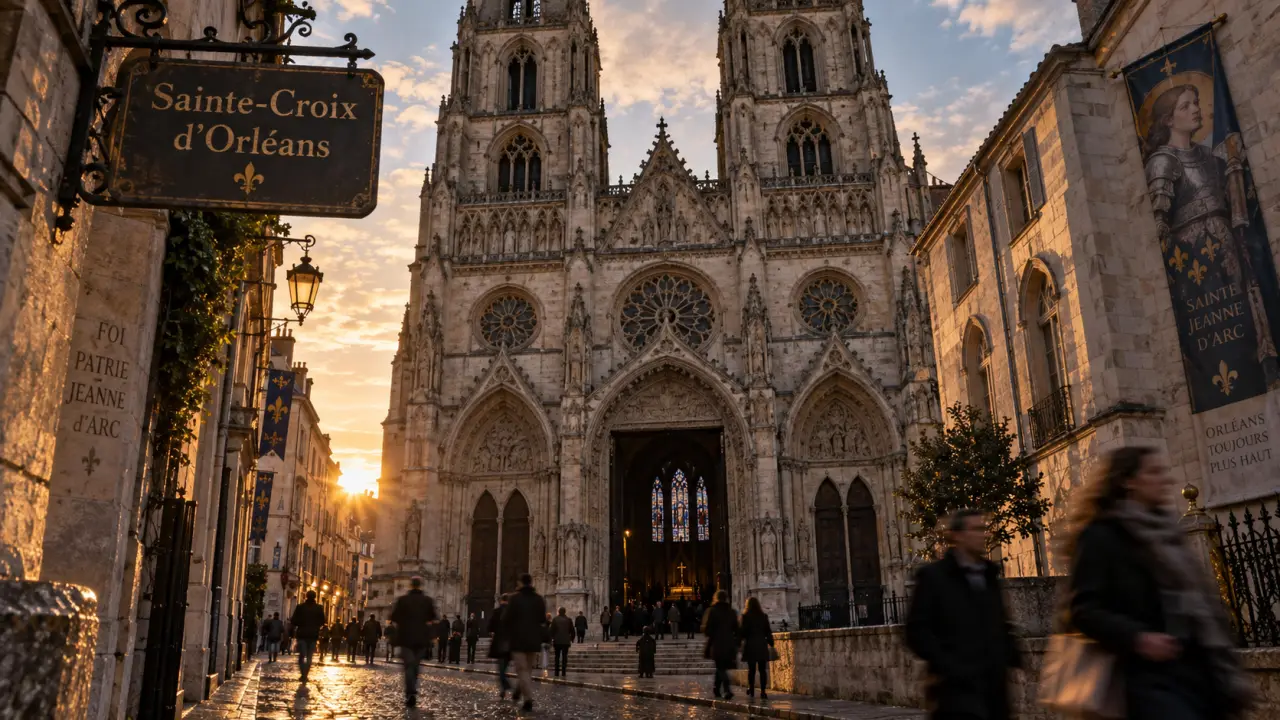 Orléans cathédrale Sainte-Croix au coucher du soleil, tours gothiques