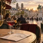 Place du Martroi Orléans restaurant, table en terrasse et vue des façades