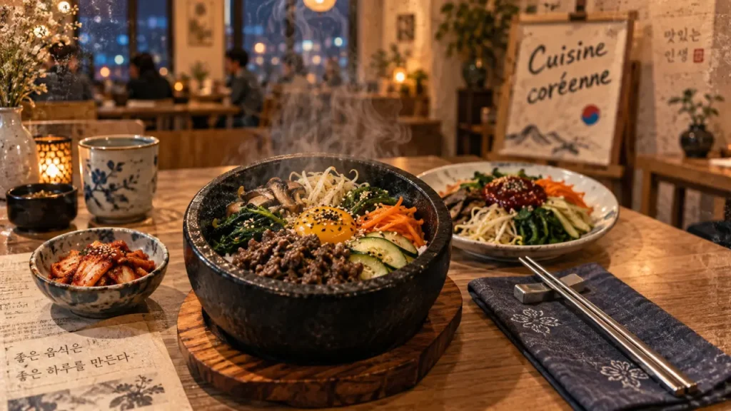Restaurant kimme Orléans, dolsot fumant et kimchi rouge