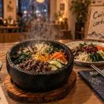 Restaurant kimme Orléans, dolsot fumant et kimchi rouge