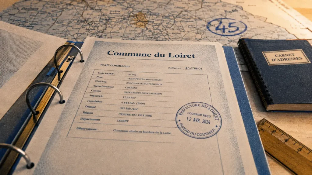 Ville du Loiret : communes 45 et données utiles, carte et fiche.