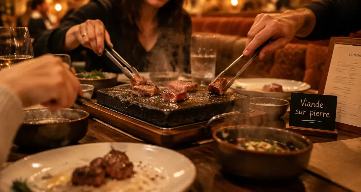 Restaurant heureux comme Alexandre Orléans : viande sur pierre
